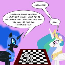 1:1 alicorn applejack_(mlp) behind_the_scenes black_body black_feathers challenge_accepted checkerboard_(object) checkmate chess duo earth_pony english_text equid equine eye_contact feathered_wings feathers female feral fluttershy_(mlp) friendship_is_magic gaming hasbro horn horse kitsune_the_fox looking_at_another mammal meme my_little_pony mythological_creature mythological_equine mythology nightmare_moon_(mlp) pegasus pinkie_pie_(mlp) pony princess princess_celestia_(mlp) rainbow_dash_(mlp) rarity_(mlp) royalty sibling_(lore) sister_(lore) sisters_(lore) smile text twilight_sparkle_(mlp) unicorn white_body white_feathers wings