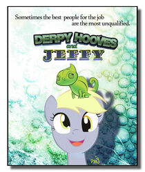 ambiguous_feral ambiguous_gender chameleon derp_eyes derpy_hooves duo english_text equid equine female female_feral feral friendship_is_magic hasbro horse jeffy lizard mammal my_little_pony pony quadruped reptile scalie size_difference tail text unknown_artist veiled_chameleon