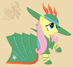 blue_eyes clothing dress equid equine feathered_wings feathers female feral fluttershy_(mlp) friendship_is_magic hair hasbro haute_couture mammal my_little_pony mythological_creature mythological_equine mythology pegasus pink_hair smockhobbes solo wings