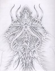 cephalopod cthulhu_mythos deity eldritch_abomination great_old_one_(h.p._lovecraft) greyscale h.p._lovecraft hastur_the_king_in_yellow_(h.p._lovecraft) lovecraftian_(genre) male mantle_(mollusk) marine mollusk monochrome monster sketch solo teeth tentacle verreaux