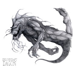 amphibian arcomoxis claws cthulhu_mythos dagon_(h.p._lovecraft) deep_one_(h.p._lovecraft) deity eldritch_abomination fish greyscale grin h.p._lovecraft lovecraftian_(genre) male marine merfolk monochrome monster muscular muscular_male simple_background sketch smile solo split_form teeth white_background