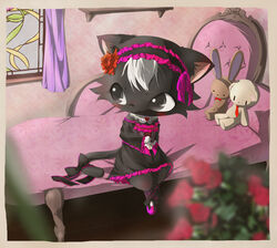 accessory alternative_fashion anthro bed bedroom black_bow black_eyes bow_(feature) bow_accessory bow_footwear bow_hairband bow_in_front bow_ribbon bow_shoes bow_tie clothed clothing clothing_bow diana_(jewelpet) domestic_cat dress felid feline felis female floral flower flower_accessory flower_hair_accessory flower_hairband flower_in_hair footwear frilly frilly_bow frilly_clothing furgonomics furniture goth gothic_lolita hair hair_accessory hair_ribbon hairband hairbow heart_clothing heart_print heart_symbol hi_res inside j-fashion jewelpet lace lolita_(fashion) looking_away mammal munchkin_cat necktie plant plushie red_bow ribbons ryo86 sanrio sega sega_fave shoes sitting solo tail tail_accessory tail_bow tail_ribbon twin_bows twin_clothing_bows window