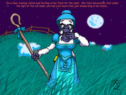 4:3 anthro bovid caprine catmonkshiro digital_drawing_(artwork) digital_media_(artwork) domestic_sheep english_text female field front_view full_moon group mammal moon night outside portrait sheep shepherd shepherd&#039;s_crook sky solo_focus star starry_sky text three-quarter_portrait transformation were werecaprine weresheep