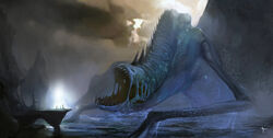 amazing_background amphibian cthulhu_mythos dagon_(h.p._lovecraft) deep_one_(h.p._lovecraft) deity detailed detailed_background eldritch_abomination fish gaping_mouth h.p._lovecraft lovecraftian_(genre) male marine merfolk monster nightmare_fuel open_mouth outside solo split_form teeth velvetcat wallpaper water