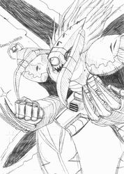 1_eye arthropod bandai_namco beetle claws digimon digimon_(species) grandiskuwagamon greyscale hi_res insects machine male monochrome robot sketch solo upchuck