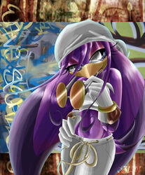 anthro avian bandana beak bird bottomwear cjl1217 clothed clothing eyewear female gloves graffiti grey_eyes half-closed_eyes handwear hi_res hirundinid holding_eyewear holding_object kerchief midriff narrowed_eyes oscine pants passerine seductive sega solo sonic_riders sonic_the_hedgehog_(series) sunglasses swallow_(bird) topwear tube_top wave_the_swallow