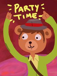 2011 3:4 4_fingers :3 adventure_time arms_above_head bear black_eyes black_nose brown_body brown_fur brown_hair cartoon_network clothed clothing detectivetoony english_text fedora fingers front_view fur hair hat headgear headwear jacket male mammal party_bear party_pat shirt short_hair smile solo text toony topwear