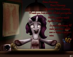 apron blood bodily_fluids clothing container cup english_text equid equine eyelashes female friendship_is_magic hasbro horn mammal my_little_pony mythological_creature mythological_equine mythology paper plans rarity_(mlp) solo text unicorn unknown_artist