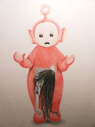 ambiguous_gender colored_pencil_(artwork) d: duo electronics eric_baisa ghost graphite_(artwork) humanoid humor looking_at_viewer nightmare_fuel not_furry pencil_(artwork) po_(teletubbies) simple_background spirit teletubbies teletubby television the_ring traditional_media_(artwork) undead white_background yamamura_sadako