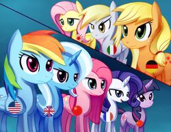 allies american_flag applejack_(mlp) blonde_hair blue_body blue_feathers blue_fur china chinese_flag cutie_mark derpy_hooves earth_pony equid equine feathered_wings feathers female feral flag fluttershy_(mlp) france freckles french_flag friendship_is_magic fur german_flag germany green_eyes group hair hammer_and_sickle hasbro hetalia horn horse italian_flag italy japan japanese_flag long_hair mammal multicolored_hair my_little_pony mythological_creature mythological_equine mythology negativefox pegasus pink_eyes pink_hair pinkie_pie_(mlp) pony purple_body purple_eyes purple_fur purple_hair quadruped rainbow_dash_(mlp) rainbow_hair rarity_(mlp) rising_sun russian short_hair soviet_flag soviet_union tail trixie_(mlp) twilight_sparkle_(mlp) two_tone_hair unicorn union_jack united_kingdom united_states_of_america wings yellow_body yellow_eyes yellow_feathers