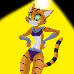 1:1 2011 alternate_species anthro big_eyes breasts cartoon_network cat_starfire dc_comics digital_media_(artwork) eyeofcalamity felid female furrification green_eyes hi_res looking_down mammal midriff silly_face smile solo starfire_(teen_titans) tail teen_titans teen_titans_(television_series) tongue whiskers