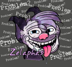 ambiguous_gender anthro bodily_fluids craftyandy drooling english_text mammal meme purple_body saliva smile solo teeth text text_background tongue tongue_out trollface