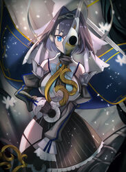  asymmetrical_clothes bad_id bad_twitter_id black_gloves black_thighhighs blue_cape blue_hair blue_ribbon breasts cape chains cleavage_cutout clothing_cutout detached_sleeves female gloves hair_intakes halo headband heart-shaped_gem highres hololive hololive_english kaji_zarame large_breasts mechanical_halo micro_shorts miniskirt ouro_kronii ribbon sailor_collar shirt short_hair shorts skirt sleeveless sleeveless_shirt solo sweater thighhighs turtleneck turtleneck_sweater underboob veil virtual_youtuber zipper 