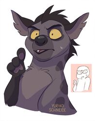  bust_portrait disney expression_meme feral gesture hi_res hyena janja_(the_lion_guard) male mammal meme open_mouth pawpads paws portrait raised_arm simple_background solo spotted_hyena the_lion_guard the_lion_king white_background yurikoschneide 