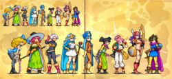  animal_ears aqua_hair armor bikini_armor black_hair blonde_hair blue_eyes blue_hair bodysuit boots breasts brown_hair cape circlet closed_mouth cross dark-skinned_female dark_skin dragon_quest dragon_quest_iii dress earrings elbow_gloves fake_animal_ears fighter_(dq3) gloves hat helmet heroine_(dq3) jester_(dq3) jewelry long_hair mage_(dq3) medium_breasts merchant_(dq3) mitre multiple_girls navel necklace orange_bodysuit pantyhose pixel_art priest_(dq3) purple_hair rabbit_ears red_armor roto_(dq3) sage_(dq3) shield shirosu short_hair skin_tight smile soldier_(dq3) staff sword tabard thief_(dq3) weapon white_hair winged_helmet 