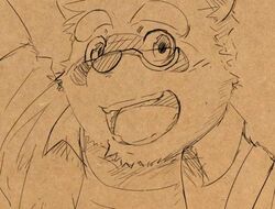 amle anthro canid canine eyewear glasses kounosuke_(morenatsu) looking_at_viewer male mammal morenatsu raccoon_dog simple_background slightly_chubby solo tanuki