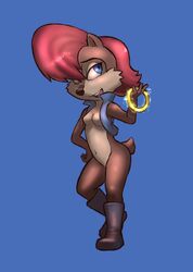 anthro archie_comics blue_eyes bottomless breasts brown_body brown_fur chipmunk clothed clothing featureless_breasts featureless_crotch female fur ground_squirrel hair mammal namelessenemy navel open_mouth power_ring red_hair ring rodent sally_acorn sciurid sega smile solo sonic_the_hedgehog_(archie) sonic_the_hedgehog_(comics) sonic_the_hedgehog_(series)