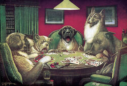 1906 20th_century ace_of_diamonds ace_of_hearts ambiguous_gender ancient_art bag book canid canine canis card card_game cassius_marcellus_coolidge chair cheering cigar clubs_(suit) collar container cup diamonds_(suit) dogs_playing_poker domestic_dog drinking eyewear feral five_of_diamonds five_of_hearts formal_art four_of_hearts furniture gambling gaming glass glass_container glass_cup glasses group heart_symbol hearts_(suit) humor jack_of_spades king_of_clubs king_of_hearts lamp light mammal meme_origin open_mouth playing_card poker poker_chip poker_table sack semi-anthro smoking smoking_pipe spades_(suit) suit_symbol table tag_(disambiguation) teeth ten_of_diamonds ten_of_spades three_of_clubs three_of_diamonds three_of_spades tongue traditional_media_(artwork) two_of_clubs two_of_diamonds