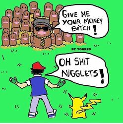 ambiguous_gender ash&#039;s_pikachu chains clothing crime dark_humor dialogue digital_media_(artwork) diglett english_text eyewear fur gang generation_1_pokemon gold_(metal) gold_chain grandfathered_content grass group hat headgear headwear human humor jewelry lol_comments male mammal microsoft_paint_(artwork) necklace nigglet nintendo pikachu plant pokemon pokemon_(species) profanity racial_caricature racial_slur racism robbery rodent satoshi_(pokemon) size_difference slur speech_bubble stereotype sunglasses text torres_(artist) unknown_artist yellow_body yellow_fur