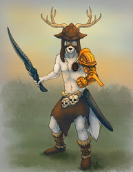 2013 anthro antlers bethesda_game_studios canid canine canis holding_melee_weapon holding_object holding_sword holding_weapon horn male mammal melee_weapon microsoft mosa skyrim solo sword the_elder_scrolls weapon wolf