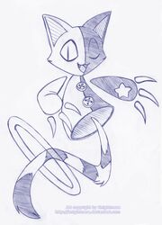 bandai_namco blue_and_white domestic_cat felid feline felis female klonoa_(series) knightmare mammal monochrome smile solo tat_(klonoa)