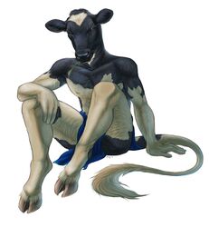 2012 arm_by_side arm_support bent_arm bent_legs black_body black_fur black_nose bottomwear bovid bovine cattle clothed clothing detailed fur hooves knees_pulled_up loincloth looking_at_viewer male mammal maquenda mouth_hold multicolored_body multicolored_fur nipples planted_legs simple_background sitting solo straight_arm tail tail_tuft topless touching_knee touching_leg touching_own_knee touching_own_leg tuft two_tone_body two_tone_fur white_background white_body white_fur wrist_on_knee wrist_on_leg