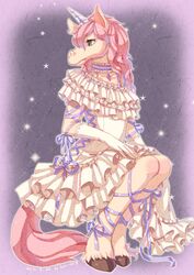 alternative_fashion choker classic_lolita clothed clothing crossdressing dress equid equine femboy gloves handwear hi_res hooves horn j-fashion jewelry lolita_(fashion) male mammal mythological_creature mythological_equine mythology necklace sitting solo suan-cat unicorn victorian yuki_(redneckfur)