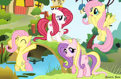 aquaticneon crossover cutie_mark equid equine feathered_wings feathers female feral fluttershy_(mlp) fluttershy_(mlp_g3) friendship_is_magic group hasbro hi_res mammal mlp_g1 mlp_g3 my_little_pony my_little_pony_&#039;n_friends my_little_pony_(2003) my_little_pony_tales mythological_creature mythological_equine mythology on_model past_meets_present pegasus posey_(pre-g4) pre-g4 square_crossover style_emulation sweetheart_(mlp) wings yellow_body yellow_feathers