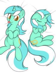 2012 3:4 absurd_res amber_eyes bird&#039;s-eye_view closed_eyes cutie_mark dakimakura dakimakura_design equid equine female feral friendship_is_magic fur green_body green_fur hair hasbro hi_res high-angle_view horn looking_at_viewer lying lyra_heartstrings_(mlp) mammal multicolored_hair my_little_pony mythological_creature mythological_equine mythology on_back on_side simple_background sleeping smile solo theparagon tongue tongue_out two_tone_hair unicorn