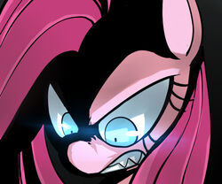 6:5 angry blue_eyes clenched_teeth earth_pony equid equine evil_grin female friendship_is_magic fur glowing glowing_eyes hair hasbro headshot_portrait horse long_hair mammal my_little_pony pink_body pink_fur pink_hair pinkamena_(mlp) pinkie_pie_(mlp) pony portrait simple_background smile solo teeth uc77