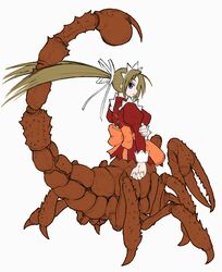 arachnid arachnid_taur arthropod arthropod_taur blonde_hair blue_eyes clothing colored female girtablilu hair maid_uniform monster_girl_(genre) mythological_arachnid mythological_arthropod mythological_creature mythology scorpion scorpion_taur simple_background solo taur third-party_edit uniform unknown_artist