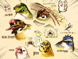 2sakae5 ambiguous_gender avian bird chat_(bird) clothing dialogue dio_brando english_text eurasian_tree_sparrow feral feralized finch group hat headgear headwear heart_symbol himalayan_bluetail japanese_text japanese_white-eye java_finch java_sparrow jojo&#039;s_bizarre_adventure jotaro_kujo manhole manhole_cover meme noriaki_kakyoin old_world_flycatcher oscine passerine rohan_kishibe saxicoline simple_background sparrow speech_bubble text translated warbling_white-eye what white-eye white_background yare_yare_daze yoshikage_kira zosteropid