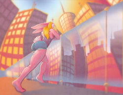 anthro apartment ass city cityscape female furoticon lily_tyla outside sky solo trading_card_game walkway zhivago_(artist)