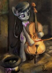 2013 absurd_res black_hair bow_(feature) bow_(stringed_instrument) bow_tie bowed_string_instrument buttercup_saiyan cello clothing cutie_mark earth_pony equid equine female feral friendship_is_magic fur grey_body grey_fur hair hasbro hat headgear headwear hi_res horse mammal musical_instrument my_little_pony octavia_(mlp) playing_music pony purple_eyes solo string_instrument