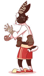 anthro athletic_wear bandage biped bottomwear boxing boxing_gloves clothing footwear gym_bottomwear gym_shorts handwear hi_res hyenahyena lagomorph legwear leporid male mammal rabbit shoes shorts socks solo sport