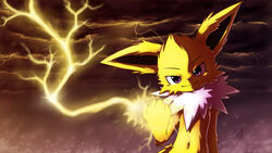 16:9 ambiguous_gender black_body black_eyes black_nose black_skin canid canine cloud eeveelution electricity feral fist fur generation_1_pokemon glistening happy jolteon kampidh lightning looking_at_viewer mammal nintendo nude outside pink_eyes pokemon pokemon_(species) raised_arm raised_fist sea shadow smile smirk smug solo water white_body white_fur widescreen yellow_body yellow_fur