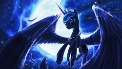 16:9 4k absurd_res alicorn blue_body blue_feathers cloud cutie_mark equid equine feathered_wings feathers female feral flying friendship_is_magic hasbro hi_res horn mammal moon my_little_pony mythological_creature mythological_equine mythology night outside princess_luna_(mlp) sky solo widescreen wings zolombo