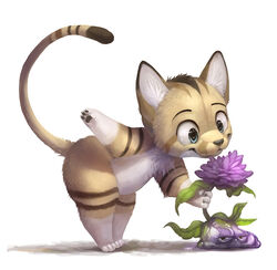 2013 ambiguous_gender anthro arms_bent bent_over bent_over_with_legs_held_straight daww eye_reflection felid feline felis flower glistening glistening_eyes legs_together mammal narrow_tail picking_flowers plant reflection sand_cat silverfox5213 solo straight_legs tail thin_tail