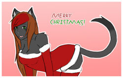 anthro border christmas clothed clothing conkerbirdy domestic_cat felid feline felis female holidays jenny_(conkerbirdy) mammal piercing solo stripes white_border