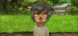 2013 amber_eyes ame_(wolf_children) anthro bodily_fluids building canid canine canis hi_res imalou male mammal outside solo studio_chizu tears wolf wolf_children