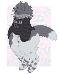  anthro ass band_merch big_butt bottomless canid canine canis clothed clothing collar domestic_dog female hi_res huge_butt indie_(wobbybones) mammal nirvana solo spiked_collar spikes sweater thick_thighs topwear topwear_only wide_hips wobbybones 