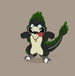  ambiguous_gender anthro black_body claws dinosaur disney dromaeosaurid extinct feathers ferro_(ferrosaur) jewelry kitchiki necklace pixar prehistoric_species reptile scalie solo theropod tongue tongue_out turning_red utahraptor 