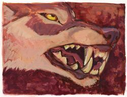  acrylic_painting_(artwork) ambiguous_gender canid canine canis feral mammal matuska painting_(artwork) sharp_teeth snarling solo teeth traditional_media_(artwork) wolf 