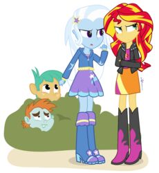 alpha_channel angry boots bottomwear clothing dm29 equestria_girls female footwear group hasbro jacket male my_little_pony plant shrub simple_background skirt snails_(eg) snips_(eg) sunset_shimmer_(eg) topwear transparent_background trixie_(eg)