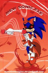 akai_ringo anthro blue_body blue_fur clothed clothing creepy creepypasta crossdressing eulipotyphlan evil_grin femboy fur gloves glowing glowing_eyes handwear hedgehog legwear looking_at_viewer male mammal mew_ringo nightmare_fuel red_eyes sega smile solo sonic.exe sonic.exe_(creepypasta) sonic_the_hedgehog sonic_the_hedgehog_(series) stockings sumatradjvero teeth tokyo_mew_mew underwear