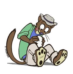 anthro barefoot biped brown_body brown_fur clothed clothing egg feet frankieancelotti fur hat headgear headwear hindpaw least_weasel male mammal mustelid musteline paws simple_background sitting solo tongue tongue_out true_musteline weasel whiskers white_background