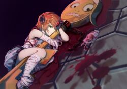  a.b.a bandages blood eyelashes female green_eyes guilty_gear hug key key_in_head object_through_head online_neet paracelsus_(guilty_gear) red_hair short_hair stitched_mouth stitches 