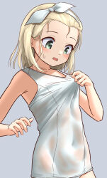  blonde_hair covered_navel female flat_chest green_eyes grey_background hairband i-504_(kancolle) kantai_collection looking_down luigi_torelli_(kancolle) old_school_swimsuit one-hour_drawing_challenge one-piece_swimsuit ray.s school_swimsuit see-through_one-piece_swimsuit short_hair simple_background solo swimsuit swimsuit_tug wet wet_clothes wet_swimsuit white_hairband white_one-piece_swimsuit 
