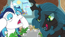 16:9 2013 arthropod blue_eyes blue_hair castle changeling character_miniature digital_media_(artwork) duo equid equine eye_through_hair fangs female flag friendship_is_magic gaming green_eyes green_hair hair hasbro hole_(anatomy) horn long_hair male mammal miniature_model model monster my_little_pony mythological_creature mythological_equine mythology queen_chrysalis_(mlp) shining_armor_(mlp) straight_hair tabletop_game teeth translucent translucent_hair unicorn widescreen window worried zoomerboomerz