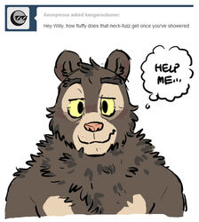 2013 anthro artdecade ask_blog bear black_eyes bust_portrait english_text fluffy front_view looking_at_viewer low_res male mammal portrait simple_background sloth_bear smile solo text thought_bubble tumblr ursine white_background willy_(artdecade) yellow_sclera